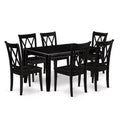 HomeStock 7-Pc Rectangle Black Finish Solid Wood Top Dining Table with 6-Chairs
