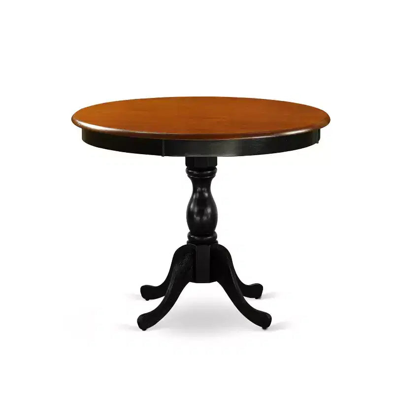 Table à dîner HomeStock 5 pièces en bois massif noir et merisier avec 4 chaises Parson