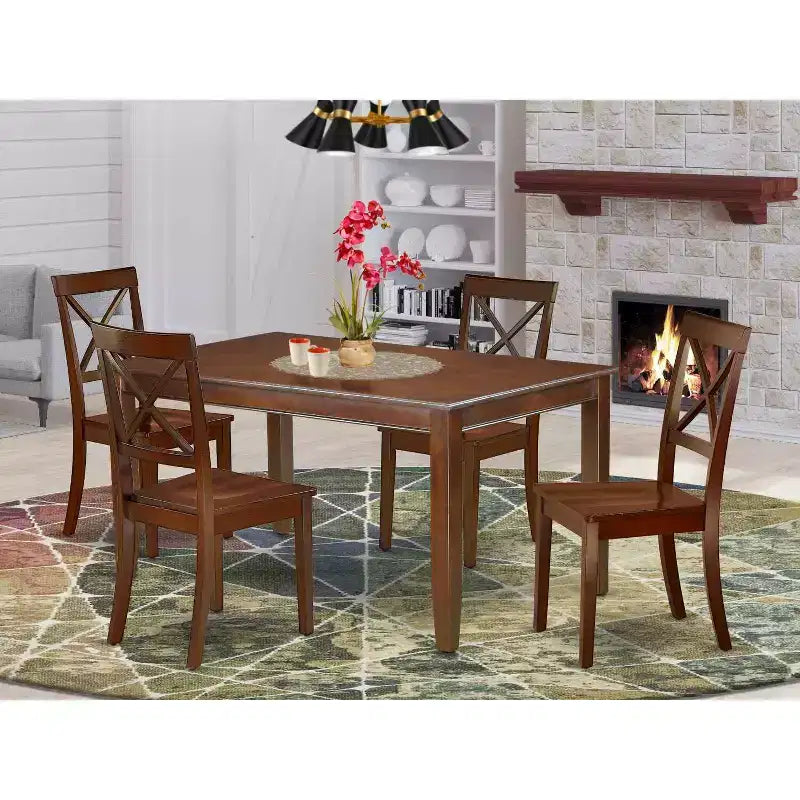 Ensemble de salle à manger Art Nouveau - Table rectangulaire 5 pièces et 4 chaises - Meubles de salle à manger de 152 cm
