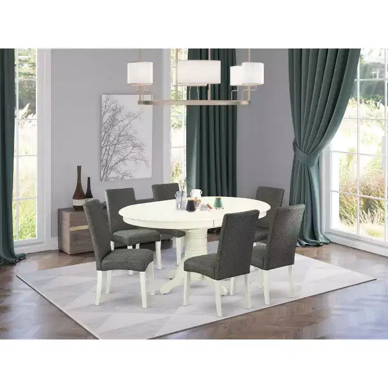 Ensemble de salle à manger 7 pièces avec table ovale à rallonge et 6 chaises - Style cottage