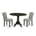 HomeStock 3-Pc Black Finish Solid Wood Top-Round Dining Room Set with Dropleaf-Seats 4