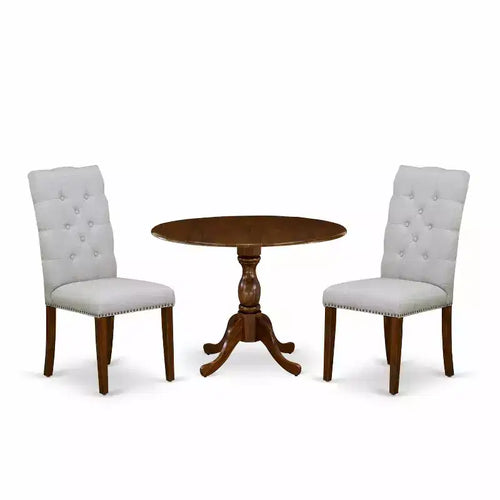 3-Piece Acacia Walnut Finish Solid Wood Top Button Tufted Dining Room Set (Seats-4)