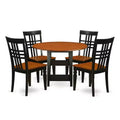 HomeStock 5-Pc Black and Cherry Finish Solid Wood Top - Round Dining Room Set - Seats-4