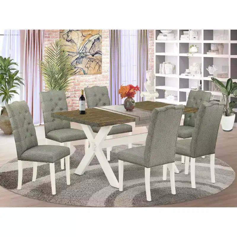 Ensemble table de salle à manger 7 pièces avec plateau en bois massif finition chêne naturel et 6 chaises avec
