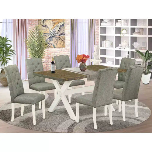 Ensemble table de salle à manger 7 pièces avec plateau en bois massif finition chêne naturel et 6 chaises avec
