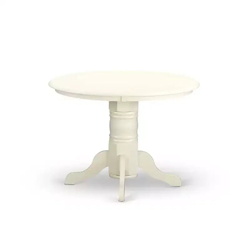 Table à manger HomeStock ronde 5 pièces en pin massif laqué blanc cassé et cerisier avec 4 chaises Parsons