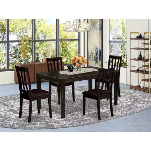Ensemble de salle à manger 5 pièces en bois massif couleur cappuccino – Pour 4 personnes