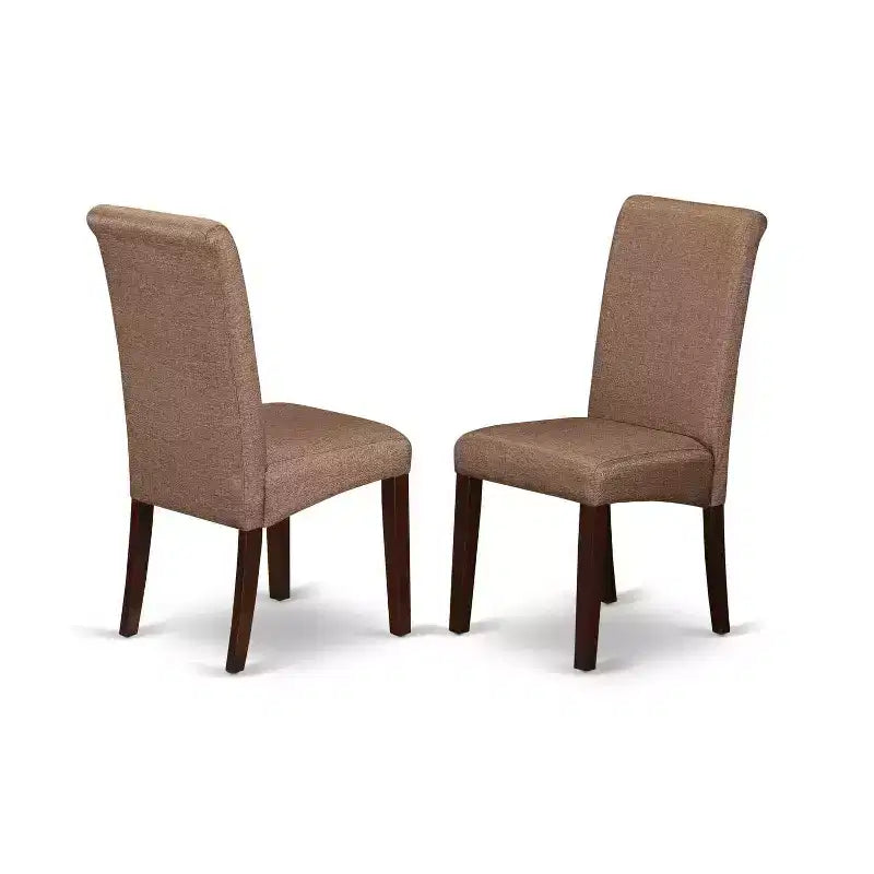Ensemble Table de Cuisine 5 Pièces - Chaises en Tissu Lin Marron - Pieds Acajou - Table de Salle à Manger