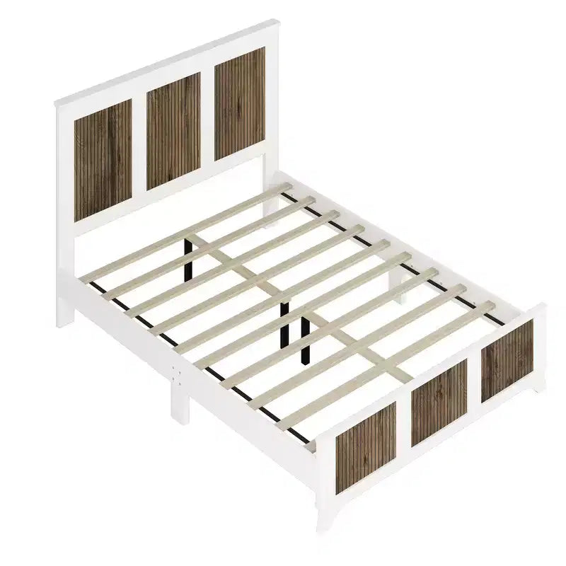 Ensemble de chambre Whisen 4 pièces, lit plateforme Queen size de style rustique, table de chevet avec rangement et commode avec poignée en métal