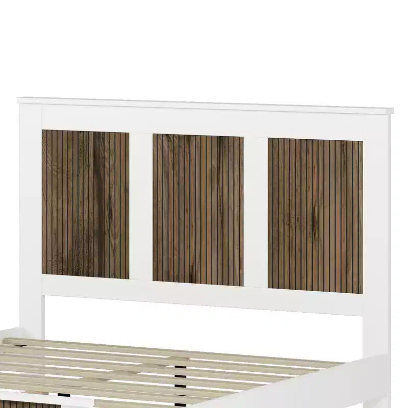 Ensemble de chambre Whisen 4 pièces, lit plateforme Queen size de style rustique, table de chevet avec rangement et commode avec poignée en métal