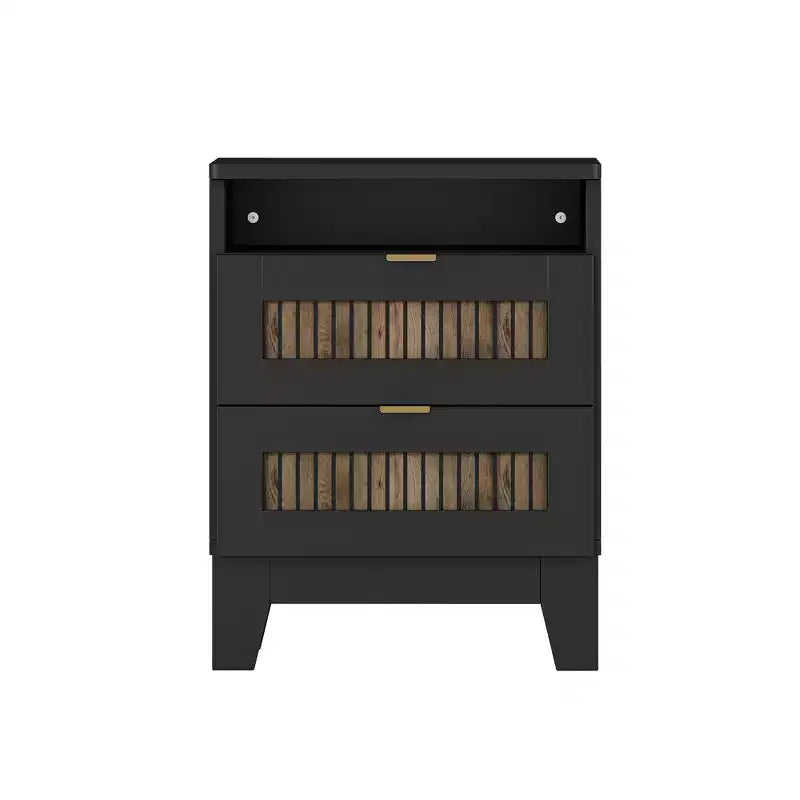 Ensemble de chambre Whisen 4 pièces, lit plateforme Queen size de style rustique, table de chevet avec rangement et commode avec poignée en métal