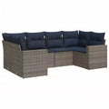 vidaXL Ensemble de canapés de jardin 6 pcs avec coussins résine tressée noire - Noir et bleu