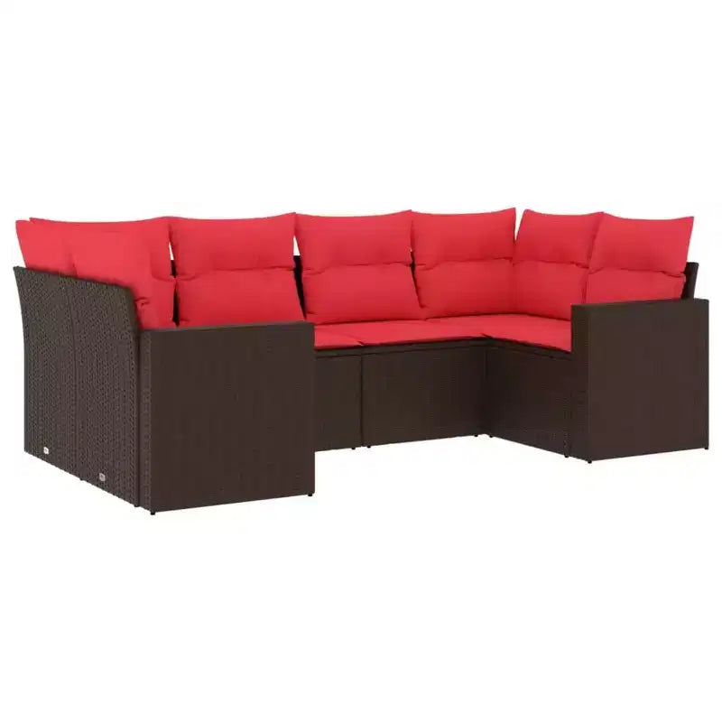 vidaXL Ensemble de canapés de jardin 6 pcs avec coussins résine tressée noire - Noir et bleu
