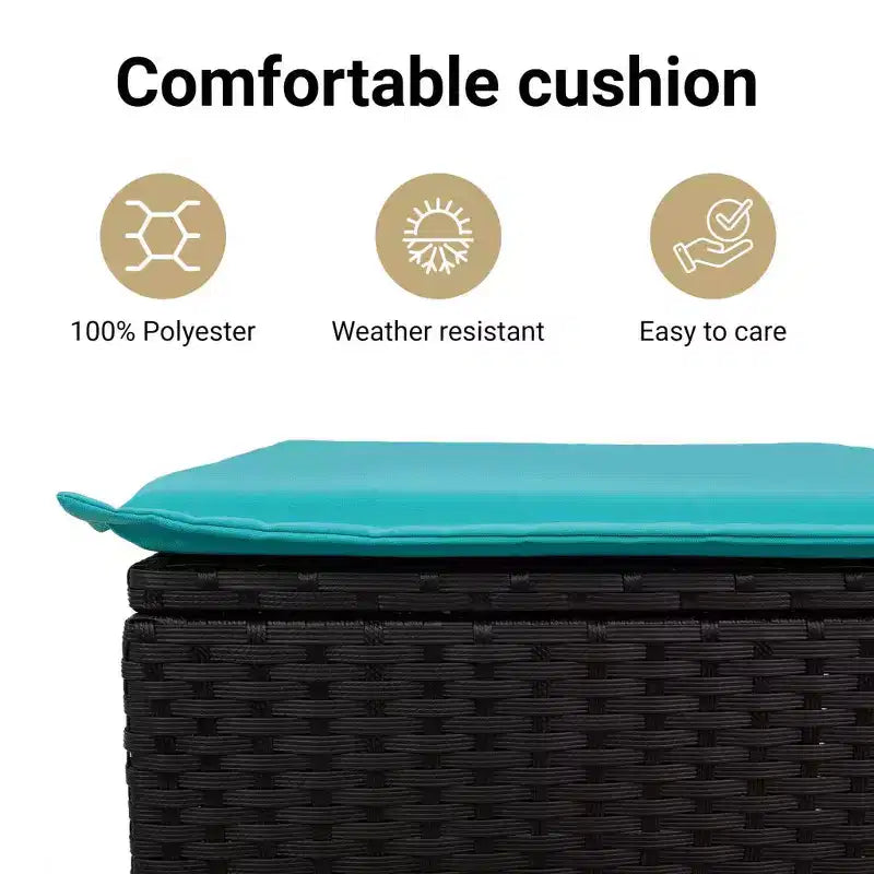 vidaXL Salon de jardin noir, rotin PE bleu, acier thermolaqué 7 pièces