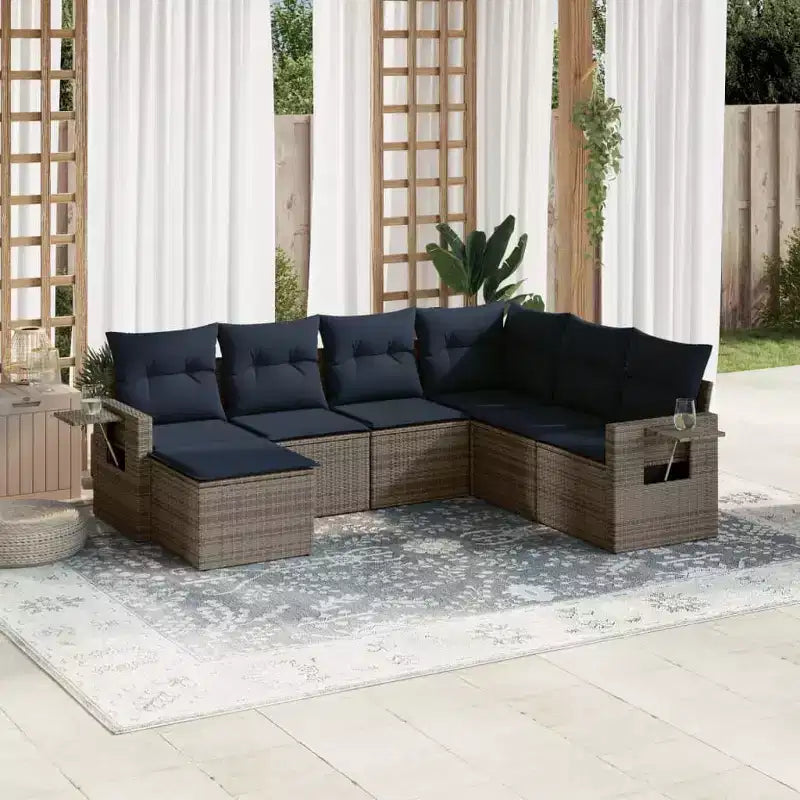 vidaXL Salon de jardin noir, rotin PE bleu, acier thermolaqué 7 pièces