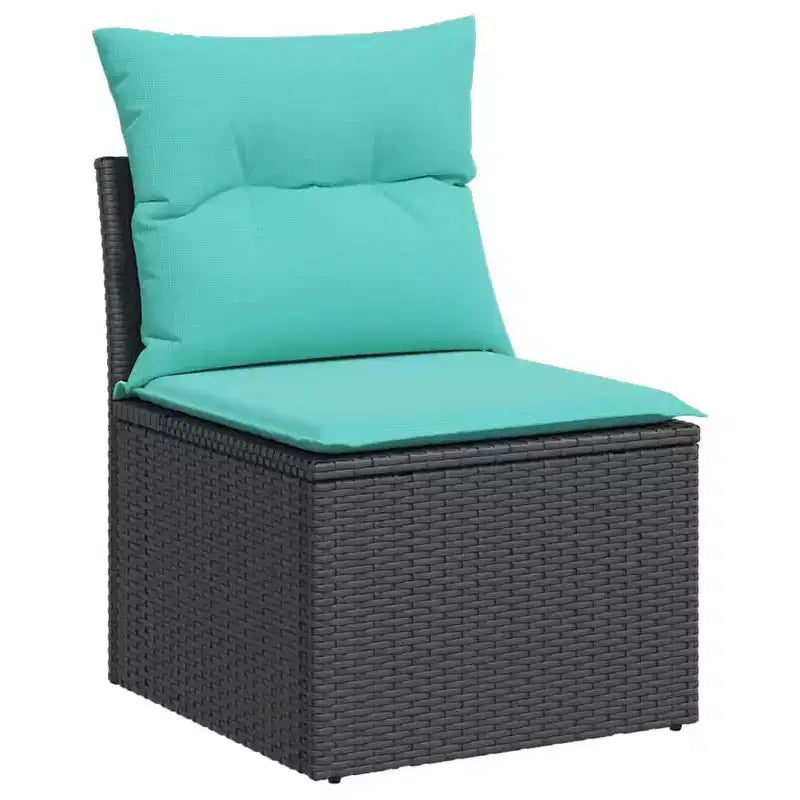 vidaXL Salon de jardin noir, rotin PE bleu, acier thermolaqué 7 pièces