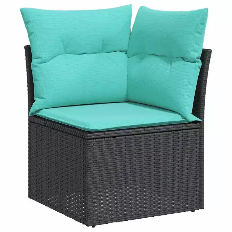vidaXL Salon de jardin noir, rotin PE bleu, acier thermolaqué 7 pièces