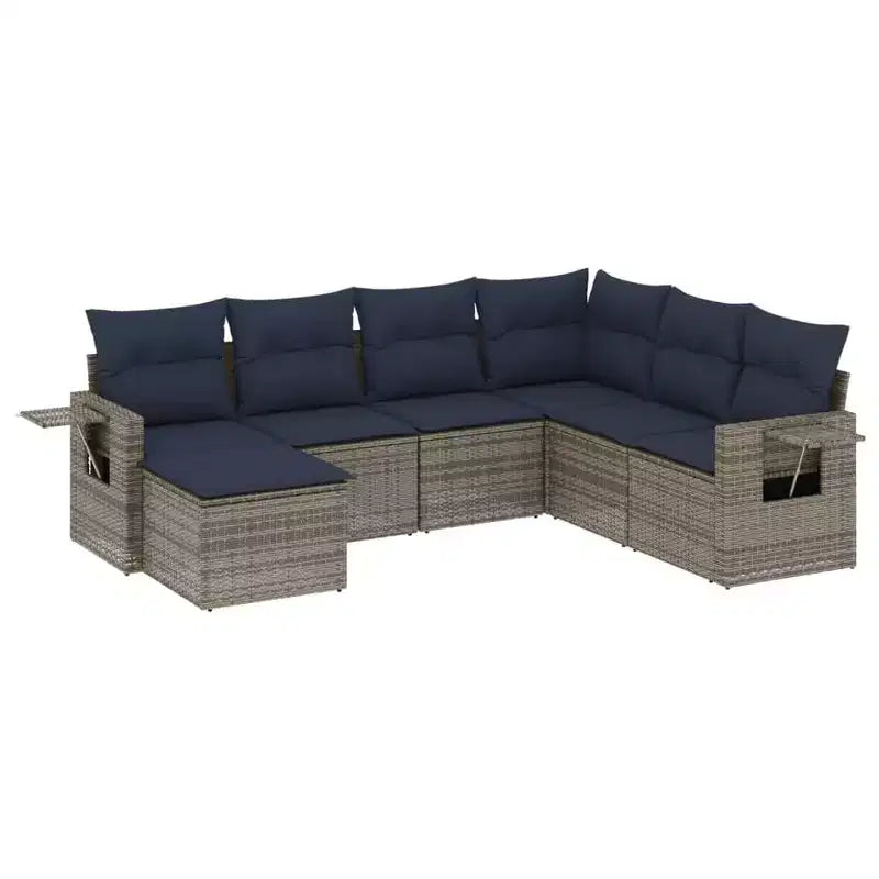vidaXL Salon de jardin noir, rotin PE bleu, acier thermolaqué 7 pièces