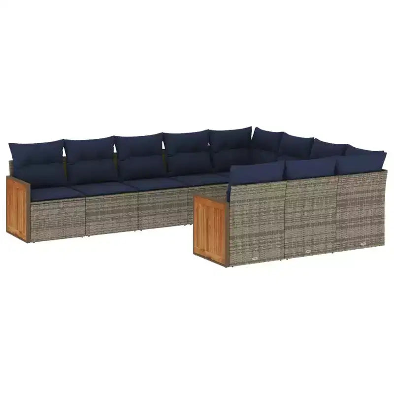 vidaXL Salon de jardin noir avec coussins bleus
