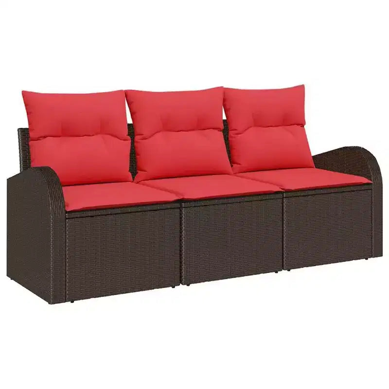 vidaXL Garden Sofa Set with Cushion 3 pcs Brown Poly rattan