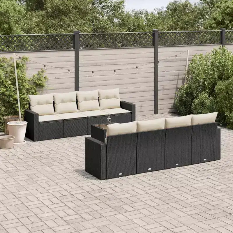 vidaXL Ensemble de canapés de jardin 9 pcs Noir, Blanc crème