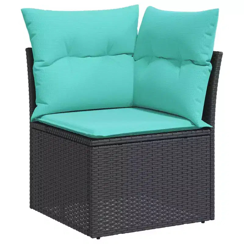 vidaXL Salon de jardin 6 pcs avec coussins résine tressée - Noir et bleu avec table