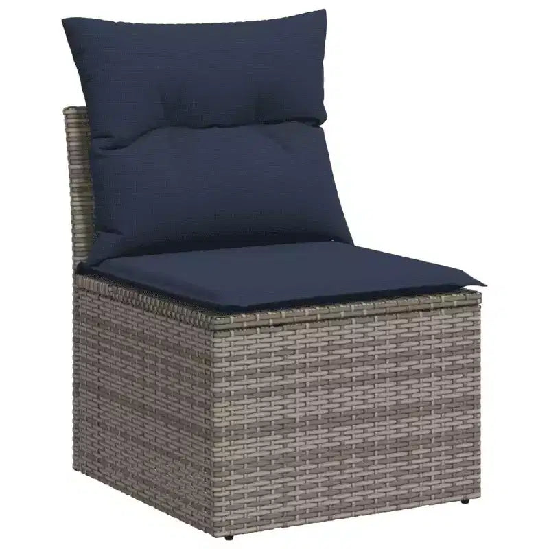 vidaXL Salon de jardin 6 pcs avec coussins résine tressée - Noir et bleu avec table