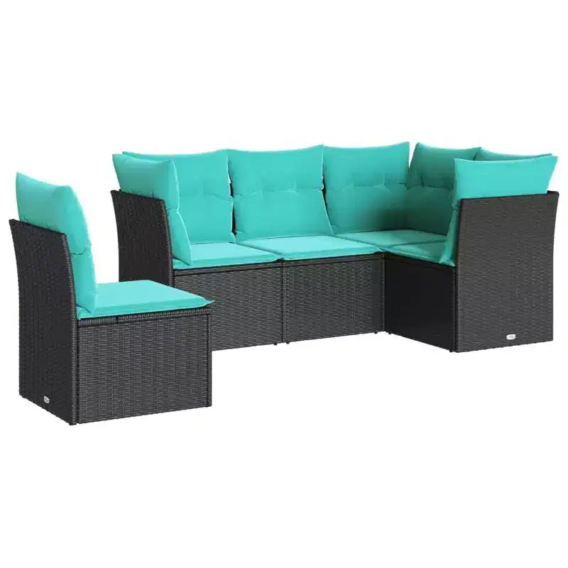 vidaXL Salon de jardin 6 pcs avec coussins résine tressée - Noir et bleu avec table