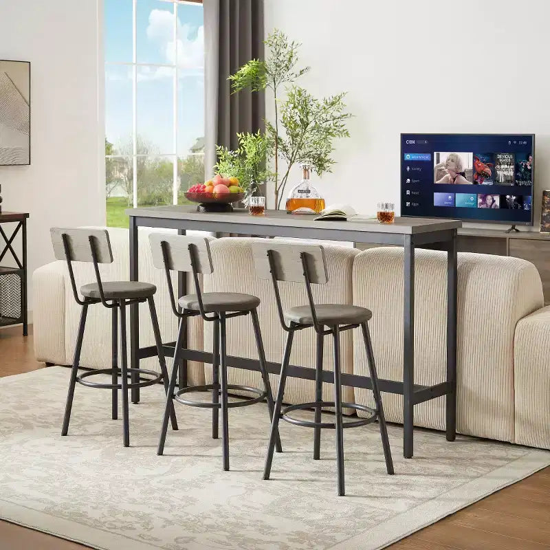 Ensemble de salle à manger industriel 4 pièces avec 3 tabourets de comptoir rembourrés, table de bar de cuisine ou de maison peu encombrante - Panipeachy