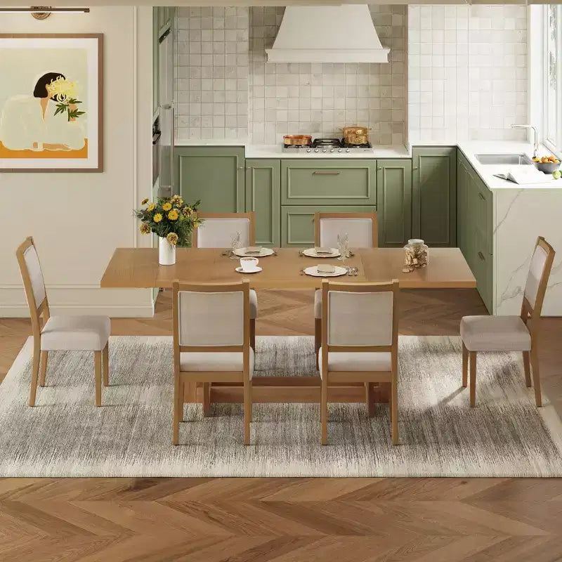 Ensemble de salle à manger GDFStudio Elba 82 de 7 pièces en bois d'hévéa rembourré avec table à tréteaux extensible