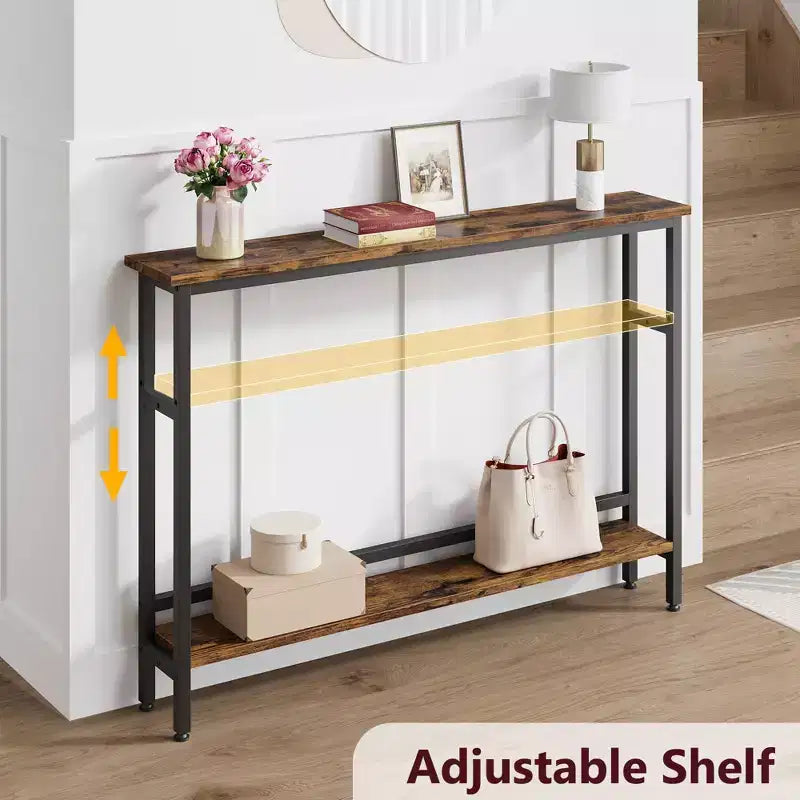 5.9 Table Console Étroite avec Étagère Réglable - Table d'Appoint Industrielle Mince à 2 Niveaux pour Couloir, Entrée et Salon