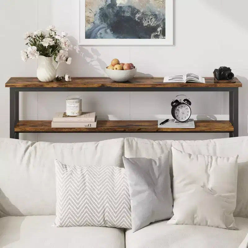 5.9 Table Console Étroite avec Étagère Réglable - Table d'Appoint Industrielle Mince à 2 Niveaux pour Couloir, Entrée et Salon