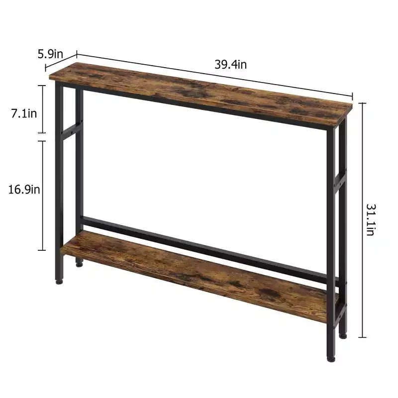 5.9 Table Console Étroite avec Étagère Réglable - Table d'Appoint Industrielle Mince à 2 Niveaux pour Couloir, Entrée et Salon
