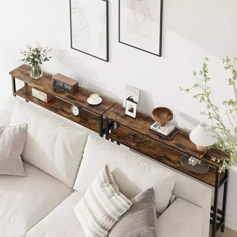 5.9 Table Console Étroite avec Étagère Réglable - Table d'Appoint Industrielle Mince à 2 Niveaux pour Couloir, Entrée et Salon