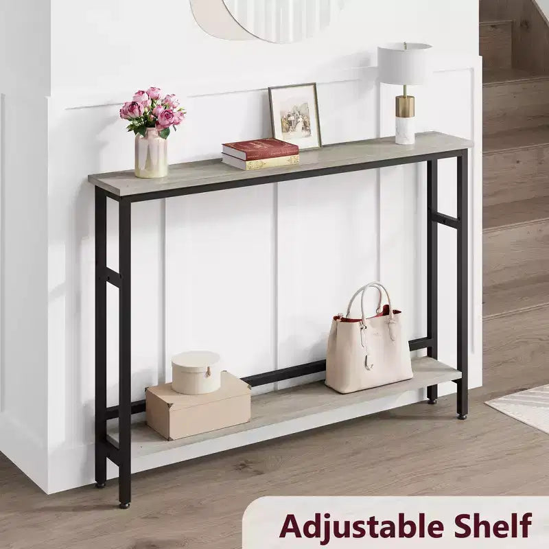 5.9 Table Console Étroite avec Étagère Réglable - Table d'Appoint Industrielle Mince à 2 Niveaux pour Couloir, Entrée et Salon