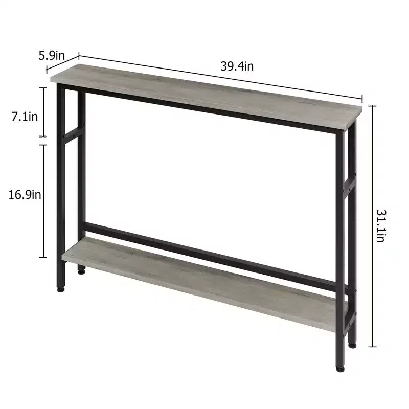 5.9 Table Console Étroite avec Étagère Réglable - Table d'Appoint Industrielle Mince à 2 Niveaux pour Couloir, Entrée et Salon