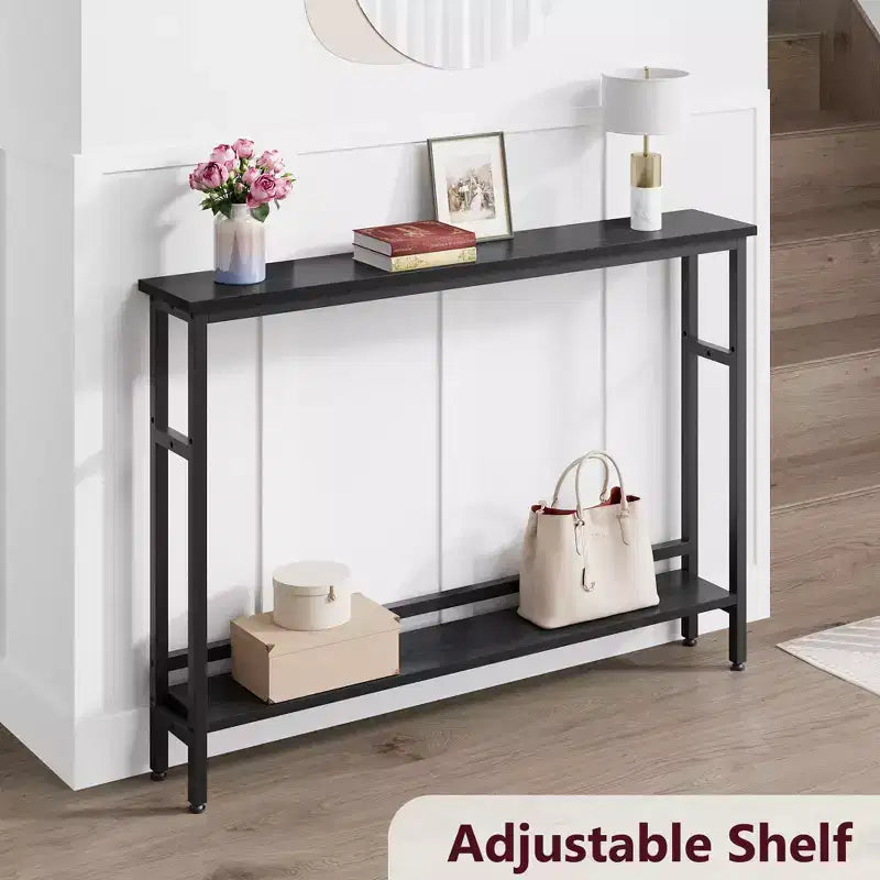 5.9 Table Console Étroite avec Étagère Réglable - Table d'Appoint Industrielle Mince à 2 Niveaux pour Couloir, Entrée et Salon