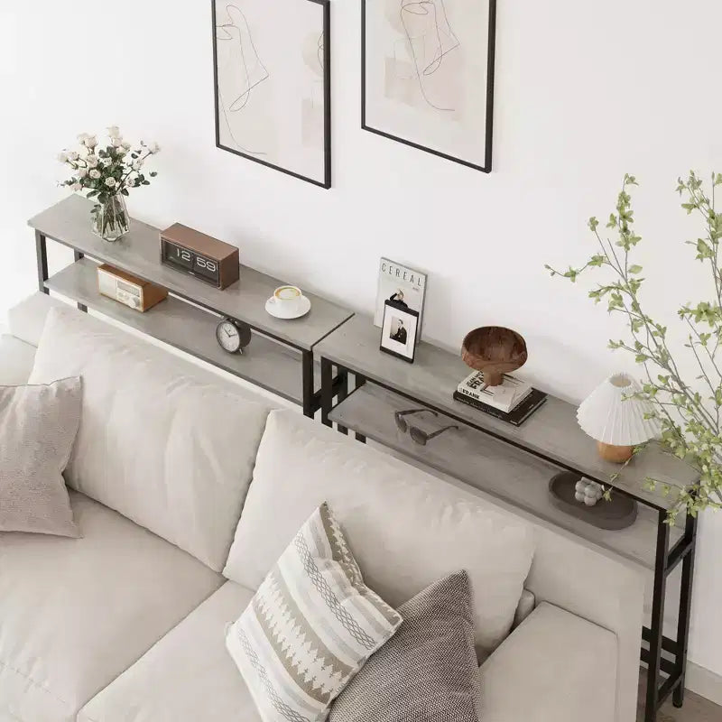 5.9 Table Console Étroite avec Étagère Réglable - Table d'Appoint Industrielle Mince à 2 Niveaux pour Couloir, Entrée et Salon