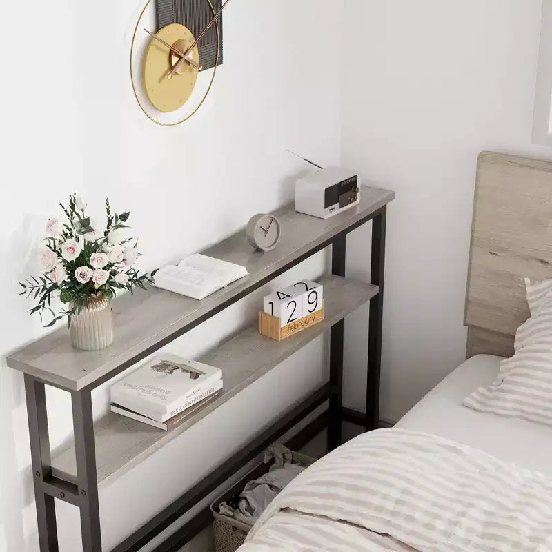 5.9 Table Console Étroite avec Étagère Réglable - Table d'Appoint Industrielle Mince à 2 Niveaux pour Couloir, Entrée et Salon