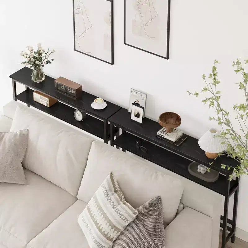 5.9 Table Console Étroite avec Étagère Réglable - Table d'Appoint Industrielle Mince à 2 Niveaux pour Couloir, Entrée et Salon