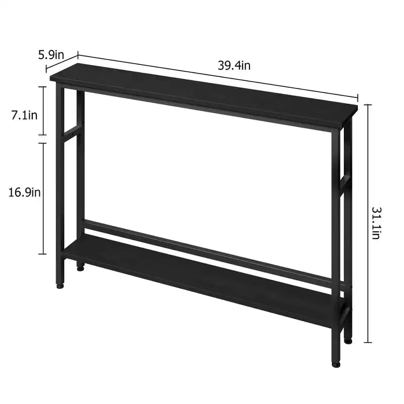 5.9 Table Console Étroite avec Étagère Réglable - Table d'Appoint Industrielle Mince à 2 Niveaux pour Couloir, Entrée et Salon