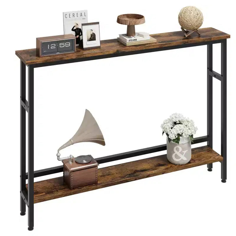 5.9 Table Console Étroite avec Étagère Réglable - Table d'Appoint Industrielle Mince à 2 Niveaux pour Couloir, Entrée et Salon