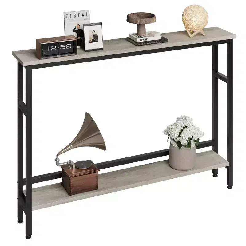 5.9 Table Console Étroite avec Étagère Réglable - Table d'Appoint Industrielle Mince à 2 Niveaux pour Couloir, Entrée et Salon