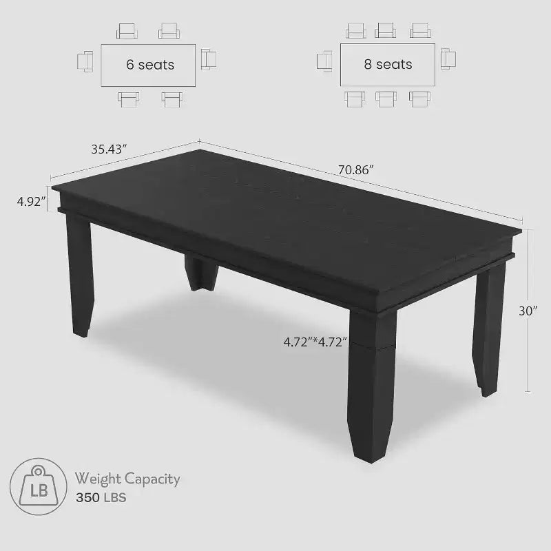 Table de salle à manger de ferme pour 6-8 personnes, tables de cuisine de 180 cm de long avec cadre en bois robuste, grande table à manger rectangulaire de 180 cm pour salle à manger