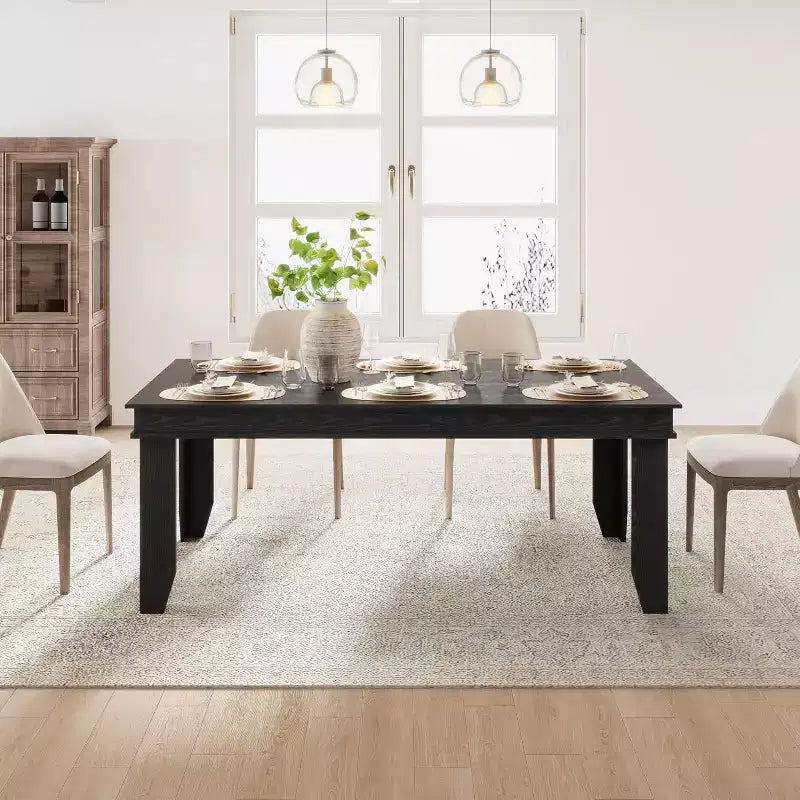Table de salle à manger de ferme pour 6-8 personnes, tables de cuisine de 180 cm de long avec cadre en bois robuste, grande table à manger rectangulaire de 180 cm pour salle à manger
