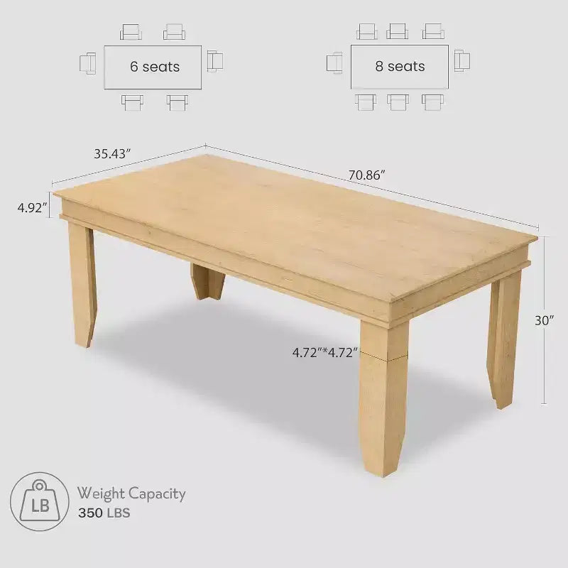 Table de salle à manger de ferme pour 6-8 personnes, tables de cuisine de 180 cm de long avec cadre en bois robuste, grande table à manger rectangulaire de 180 cm pour salle à manger