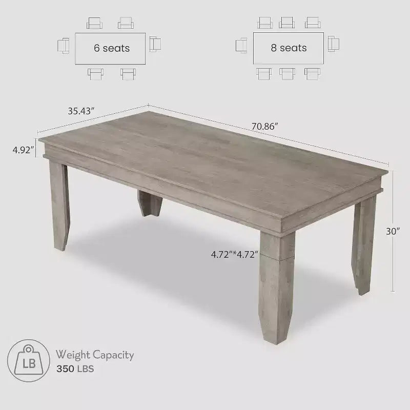 Table de salle à manger de ferme pour 6-8 personnes, tables de cuisine de 180 cm de long avec cadre en bois robuste, grande table à manger rectangulaire de 180 cm pour salle à manger