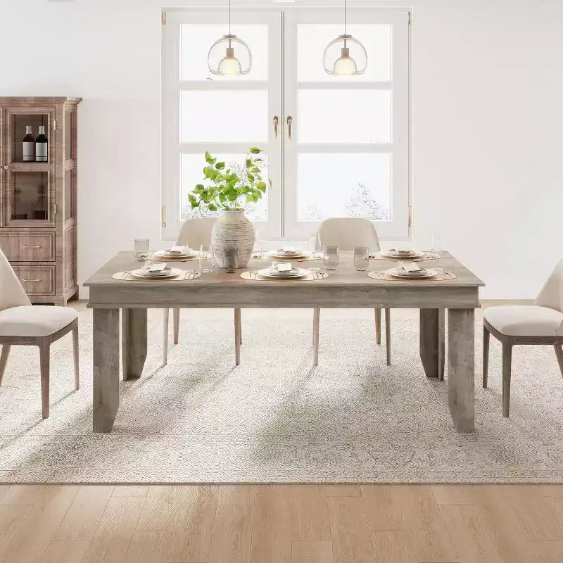 Table de salle à manger de ferme pour 6-8 personnes, tables de cuisine de 180 cm de long avec cadre en bois robuste, grande table à manger rectangulaire de 180 cm pour salle à manger