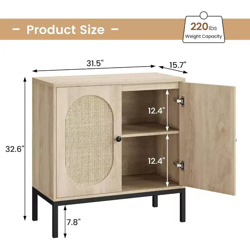 Meuble de rangement en rotin avec étagères réglables, buffet pour entrée, salon et cuisine, 80L x 40l cm