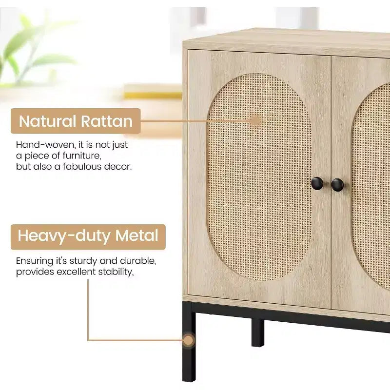 Meuble de rangement en rotin avec étagères réglables, buffet pour entrée, salon et cuisine, 80L x 40l cm